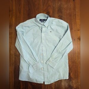 Vineyard Vines Youth Large 16 Green Purple Checkered Whale Shirt Button Down